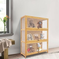 3 Tiers Mode Toys Storage Cabinet Shelf 31.5*12.6*41.7in Log Color Display Case