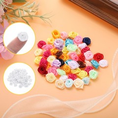 100pcs 1.5cm Mini Ribbon Roses for Crafts Artificial Fabric Flowers White
