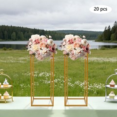 Gold 20 PCS Geometric Flower Stand For Wedding, Flower Stand 9.45*9.45*23.62 in