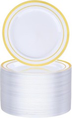 100PCS Gold Plastic Plate, 7 Inch Disposable Dessert Plate Party with Gold