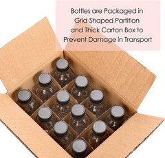 12 Pack 2oz Clear Glass Bottles w Lids & 3 Funnels 60ml Boston Round Travel Jars