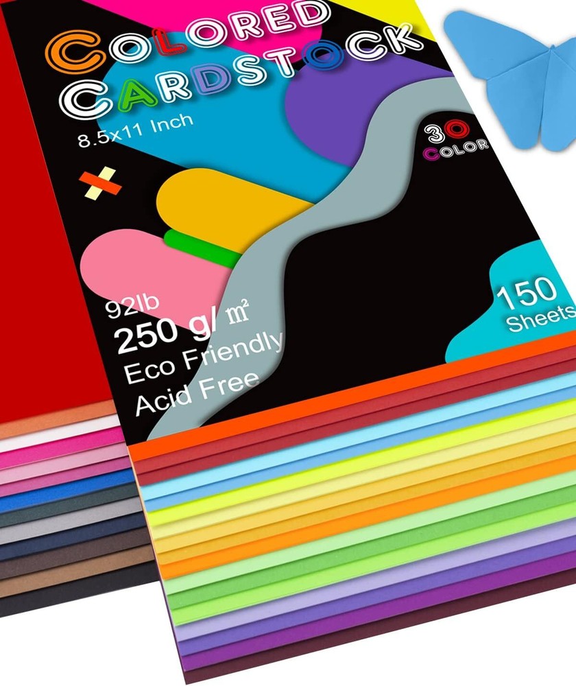 Colored Cardstock 150 sheets, 8.5” x 11” Paper – Multi-color,White