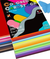 Colored Cardstock 150 sheets, 8.5” x 11” Paper – Multi-color,White