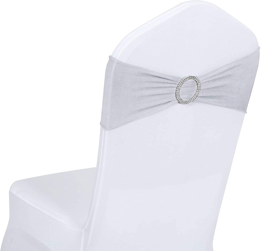 Obstal Spandex Chair Buckles for Wedding – 10 Pcs Sashes Bows Silver