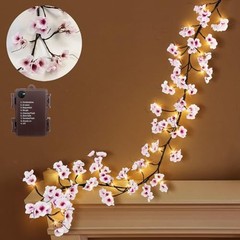 Lighted Cherry Blossom Garland with Timer 48 LED Fairy Lights 6FT for Mantle,