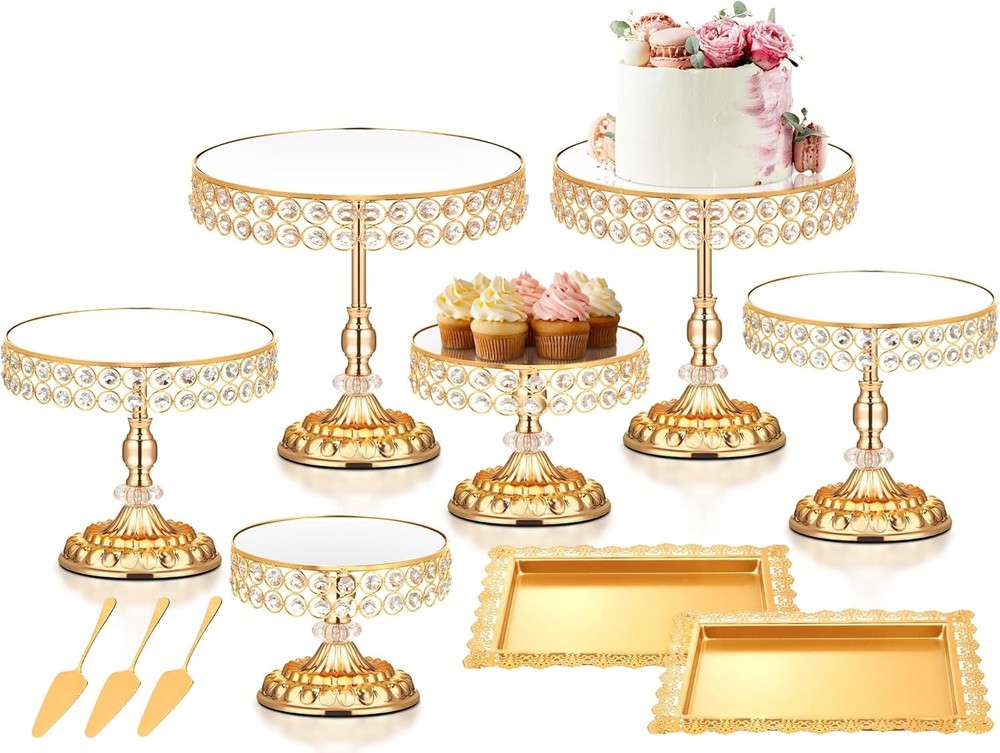 12 Pcs Gold Cake Stand Set Cake Display W/ Crystal Edge & Cupcake Display Tray