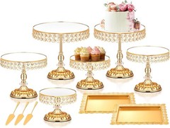12 Pcs Gold Cake Stand Set Cake Display W/ Crystal Edge & Cupcake Display Tray