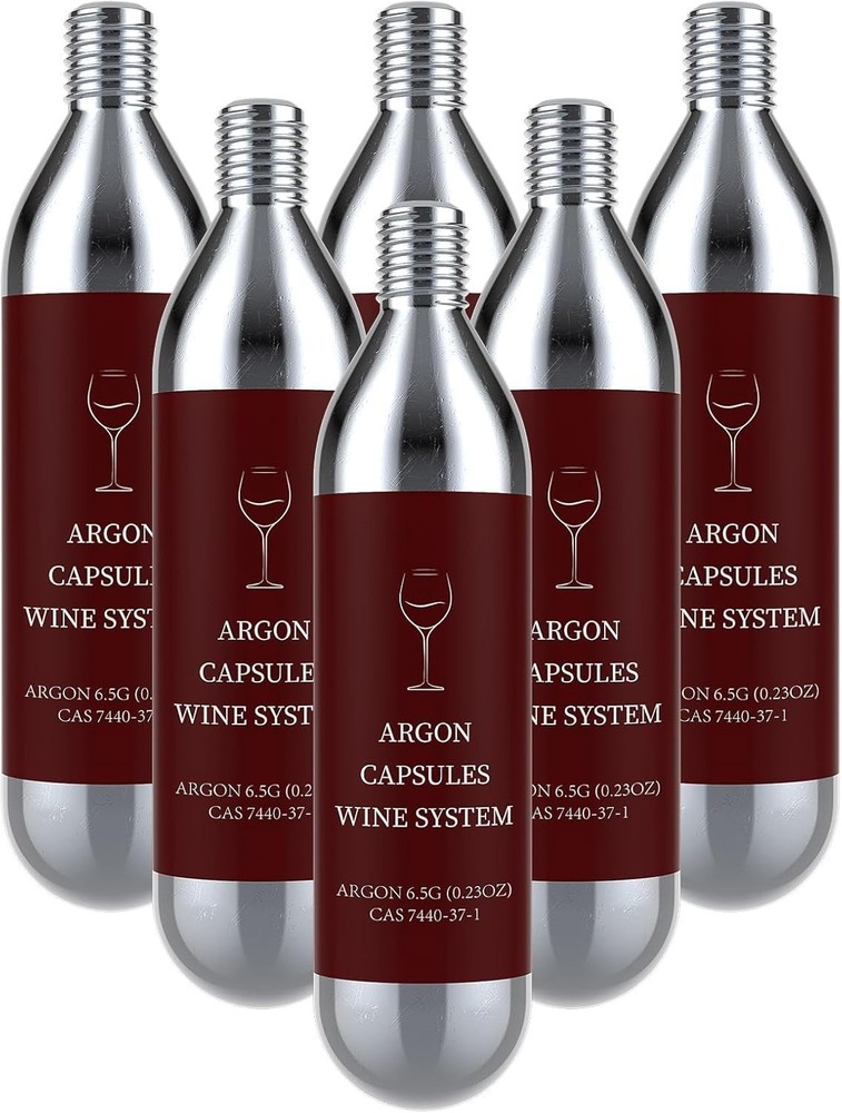 6 Pack Argon Gas Capsules Compatible with Wine Preservation, Silver