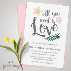 Personalised Wedding Day / Evening Invitations with Envelopes (W1)
