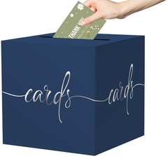 8.7 Inch Navy Blue Silver Foil Paperboard Card Box Birthday Wedding Raffle