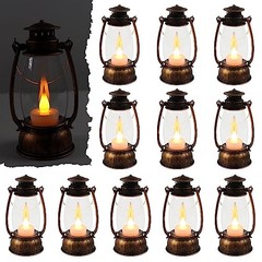 12Pcs Mini Lantern Decorative with Flickering LED Candle, 6Inch Brown-12pcs