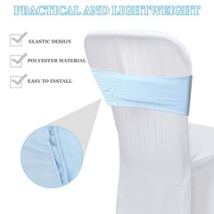 20Pcs Reusable Elastic Chair Sashes Bands for Party Sky Blue Universal Fit