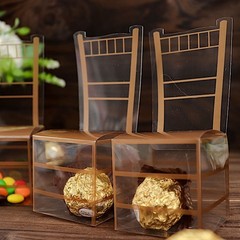 25 CLEAR GOLD Plastic FAVOR BOXES Chair Shaped Gift Holders Party Decorations