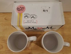«Mr. and Mrs.» White Ceramic Coffee Mug Set – Rock Scissor Paper – New in Box