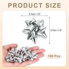 100Pcs 1.5″ Mini Star Gift Bows Glossy Pet Bows Silver