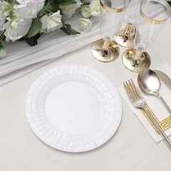Plastic WHITE with Basketweave 7″ PLATES Disposable Party Wedding WHOLESALE