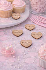 100 qty 1″ It’s A Girl! Wood Hearts Table Confetti Wooden Baby Shower