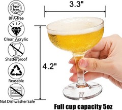 Peohud Set of 20 Coupe Cocktail Glasses, 5 Oz Small Acrylic 5.1 Ounces, Clear