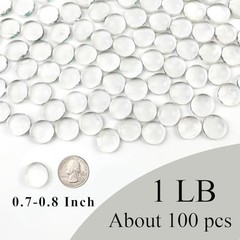 1lb Glass Beads for Vases, 100 Pcs Glass Pebbles Flat Glass 1 Pound Clear