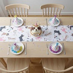 Cobee 72x13in Dog Table Runner, Puppy Birthday Party Decoration Themed Dog