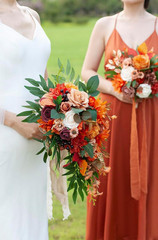 11″ Burnt Orange Wedding Bouquets for Bride Rustic Boho Cascading Bridal Bouquet