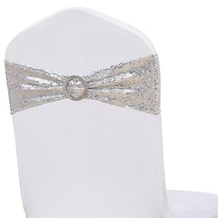 Pack Sequin Chair Sashes for Wedding Decor, Glitter Chair Sash Bands 50 Silver