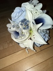 Lot Of 3 Sink Floral Bouquets Bride Groom Maid Of Honor Flower Girl Blue & White
