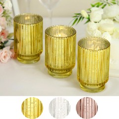 3 Round 5″ Speckled Mercury Glass Votive Candle Holders Party Events Decorations