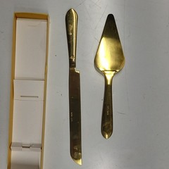 EISINLY Gold Stainless Steel Cake Knife & Server Set, Two-Piece, Glossy Finish