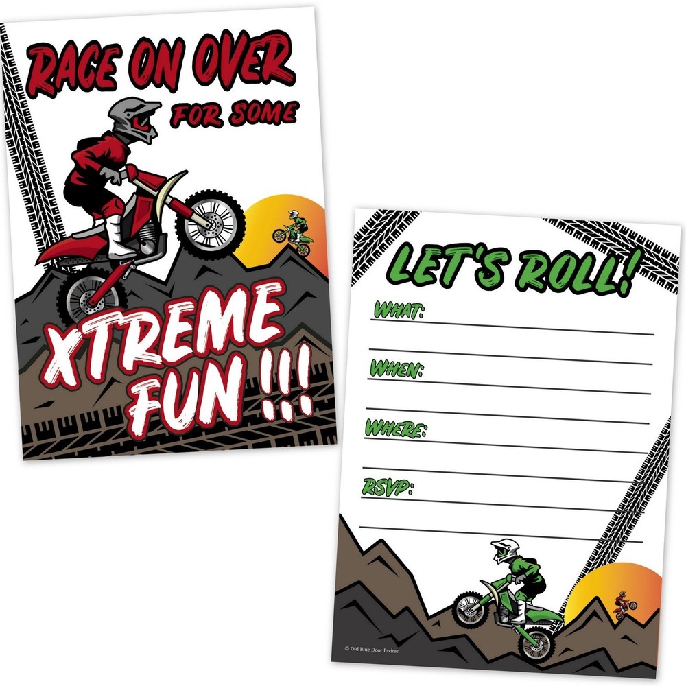 Motocross Dirt Bike Racing Party Birthday Party Invitations for Kids (20 Coun…