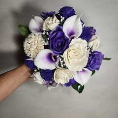 Purple Ivory Rose Calla Lily Sola Bridal Wedding Bouquet Accessories