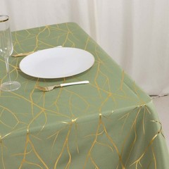 54″x54″ Dusty Green Polyester Square Table Overlay Metallic Geometric Pattern