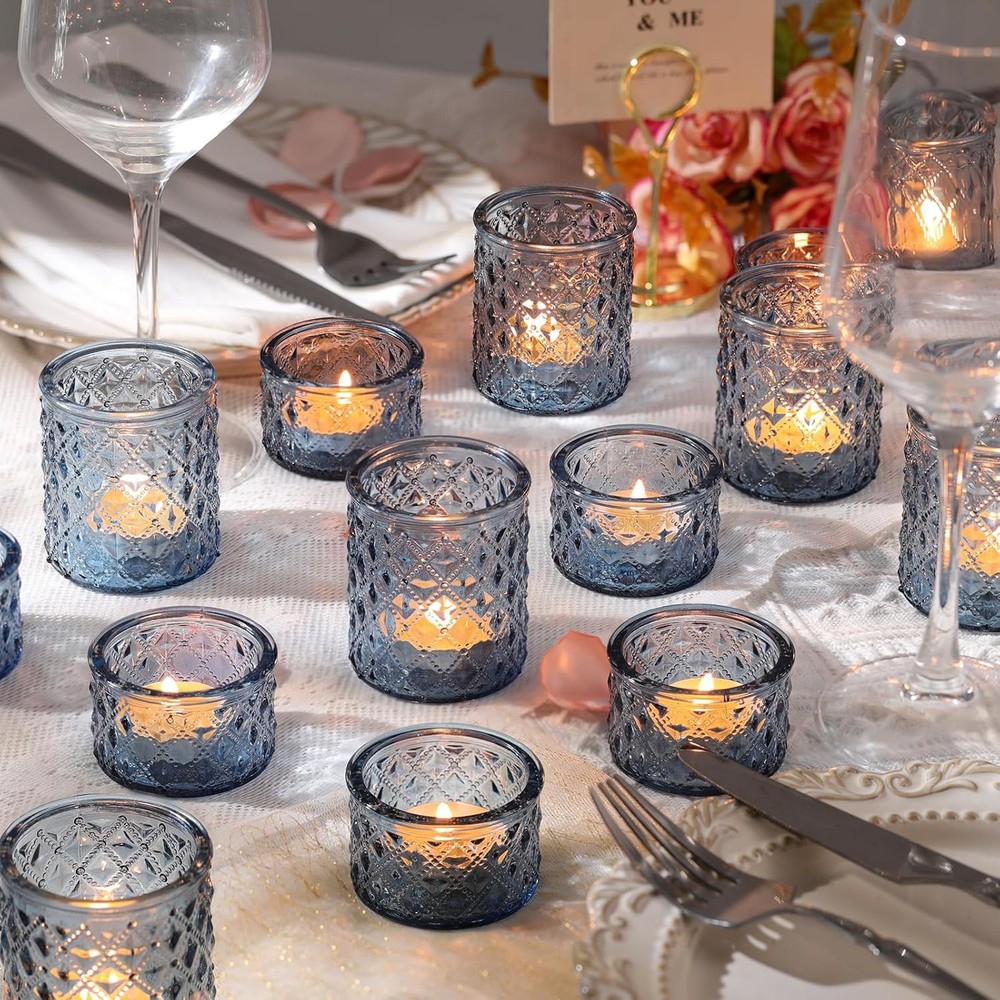24 Green Glass Votive Tealight Candle Holders for Wedding Party Decor