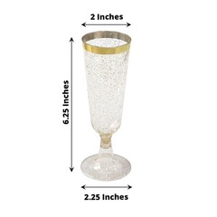 12 Clear 6 oz Glittered Plastic Flutes Champagne Glasses Silver Rim Party Events