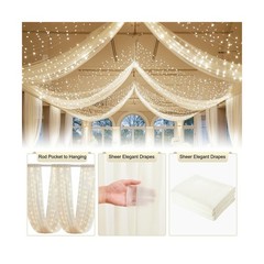 Ivory Ceiling Drapes with Lights String for Weddings, 6 Panels 5ftx20ft Sheer…