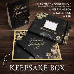 Elegant Black Funeral Guest Book , 10 x 8 Inches 120 Pages for…