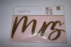 Mrs Hanging Sign – Gold Lettering for Wedding Includes Gold Thread NEW on Card