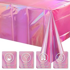 4 Pack Iridescent Pink Plastic Tablecloths, FunnyPars Shiny 4 Pack,