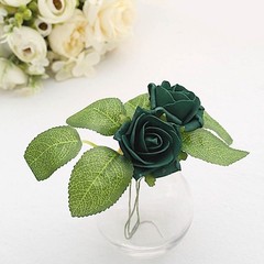 24 HUNTER GREEN 2″ Mini FOAM ROSE Flowers Stems Wedding Events Decorations