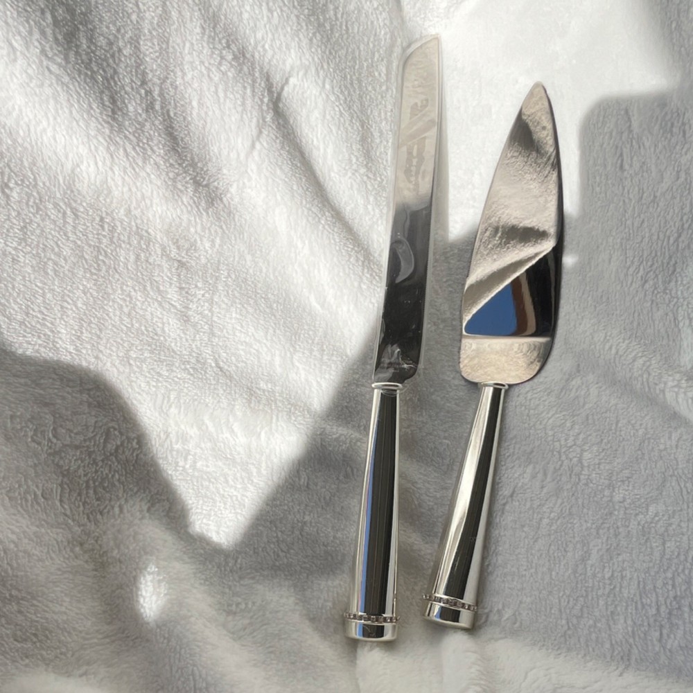 Reed & Barton Stainless Steel Cake Knife & Server Set Silver Glossy Finish