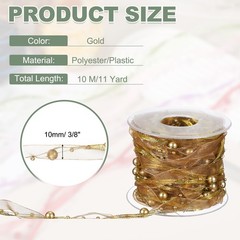 Artificial Bead Pearl Ribbon Chiffon Ribbon Faux Pearl Beads, Gold