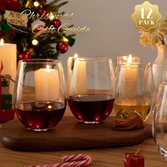 Stemless Wine Glasses Set of 12-15oz Red/White Wine Glasses, Crystal, Clear,