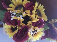 Wedding flowers bridal bouquets decoration sunflowers cranberry burgundy Pkg