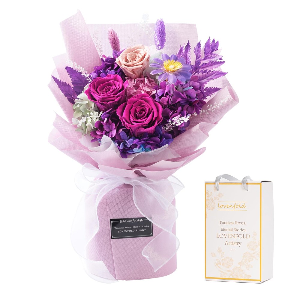 lovenfold Preserved Flowers for Delivery, Purple Rose Bouquets That violet