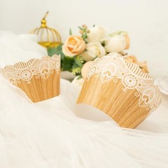25 NATURAL WHITE Cupcake Liners Muffin WRAPPERS Wood Lace Printed Design Party