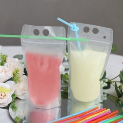 Clear 50 Plastic 12 oz Stand-up Drink Pouches Straws Party Events Decorations