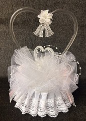 Blown Glass Bells Wedding Cake Topper White Pink Lace 8.5” Tall