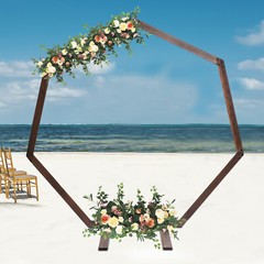 Wood Wedding Arch Polygonal Ceremony Arch Backdrop Flower Stand 7/7.2/7.6/8.2FT