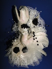 New Elegant Wedding Love Birds Caketop, accent black roses, white decor #209