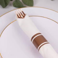 24 ROSE GOLD Plastic Silverware with Pre Rolled White Paper Napkins Party